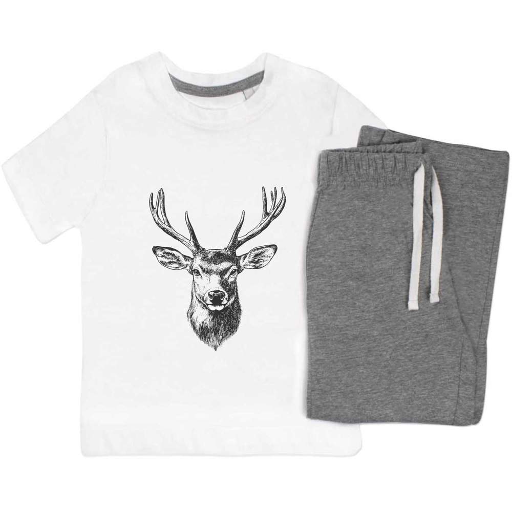 'Red Deer Stag' Kids Nightwear / Pyjama Set (KP049387)