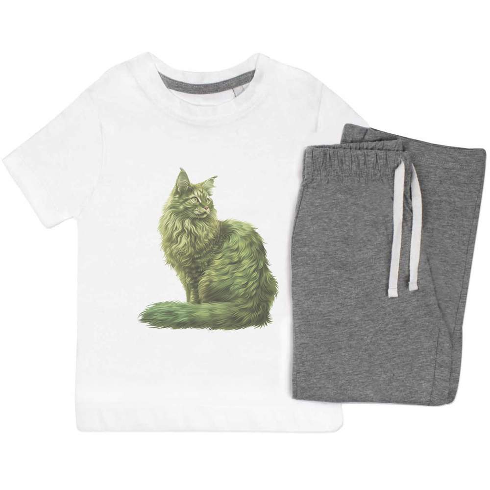 'Green Turkish Angora Cat' Kids Nightwear / Pyjama Set (KP049477)
