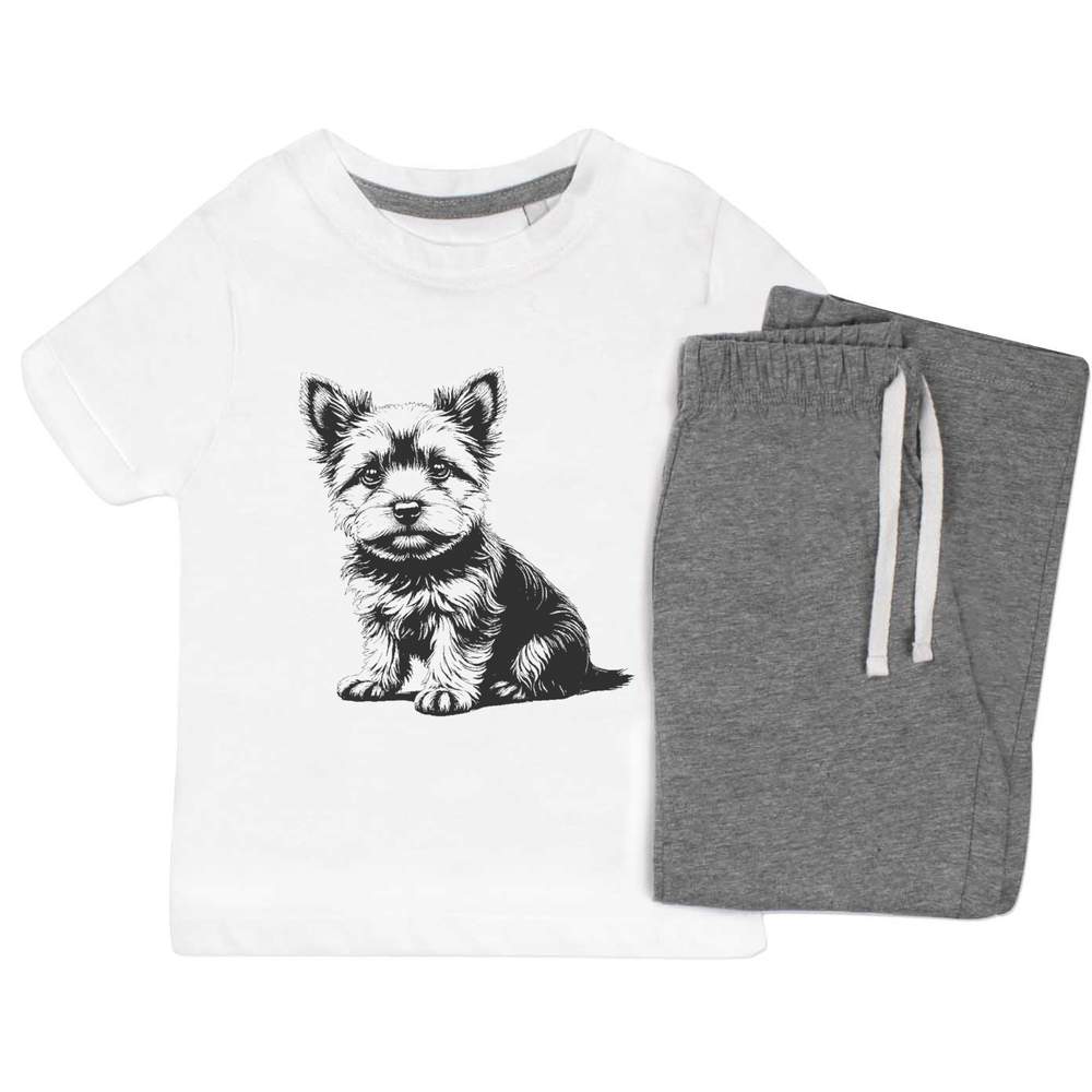 'Cute Yorkshire Terrier Puppy Sitting' Kids Nightwear / Pyjama Set (KP051275)