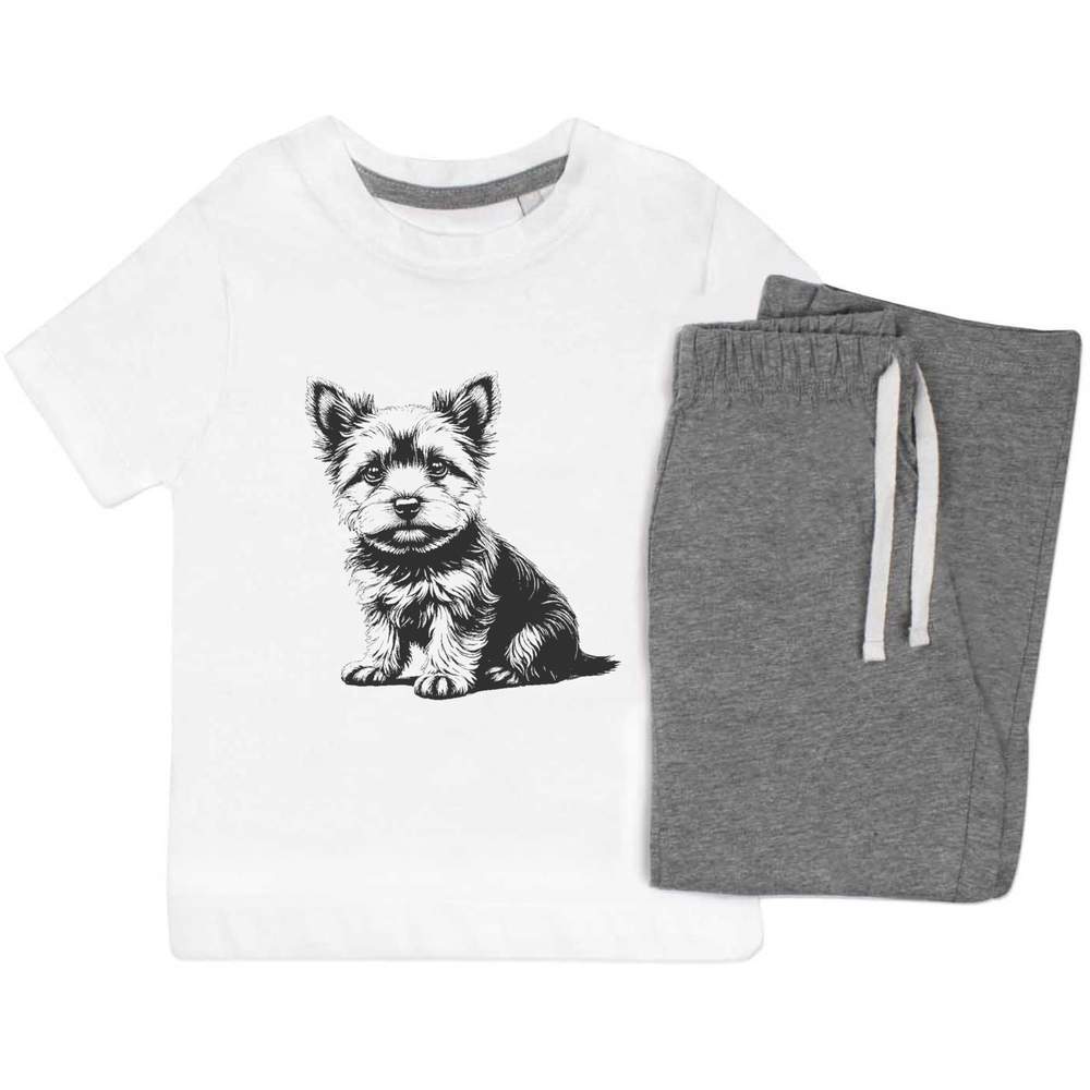 'Cute Yorkshire Terrier Puppy Sitting' Kids Nightwear / Pyjama Set (KP051275)