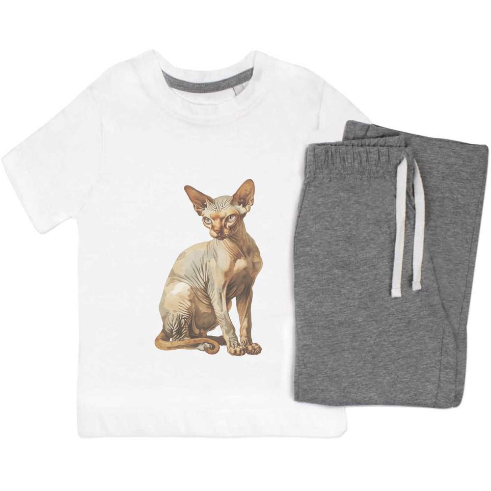 'Sphynx Cat Sitting' Kids Nightwear / Pyjama Set (KP051238)