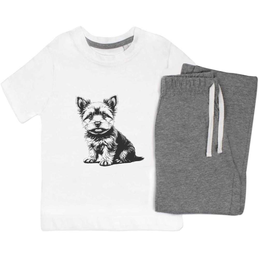 'Cute Yorkshire Terrier Puppy Sitting' Kids Nightwear / Pyjama Set (KP051275)