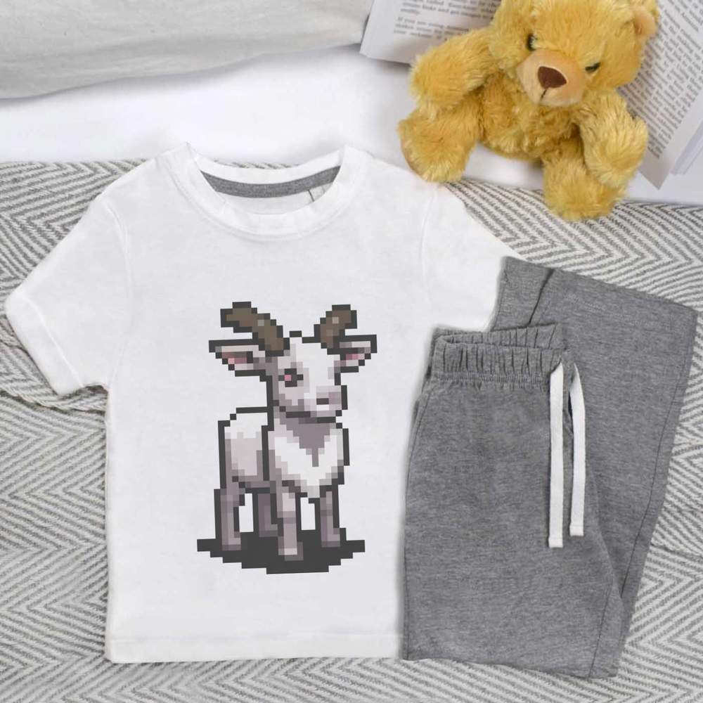 'Pixel Art Goat' Kids Nightwear / Pyjama Set (KP043956)