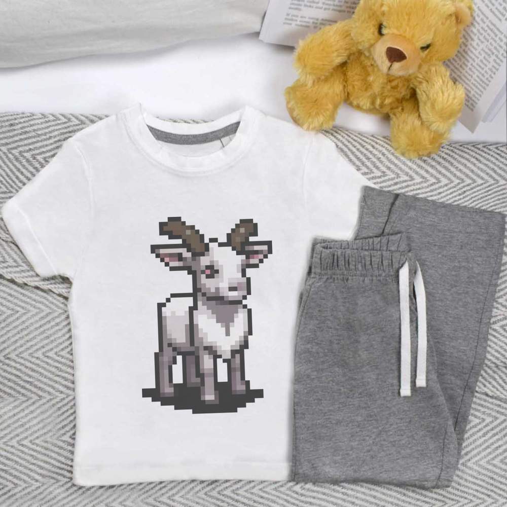 'Pixel Art Goat' Kids Nightwear / Pyjama Set (KP043956)