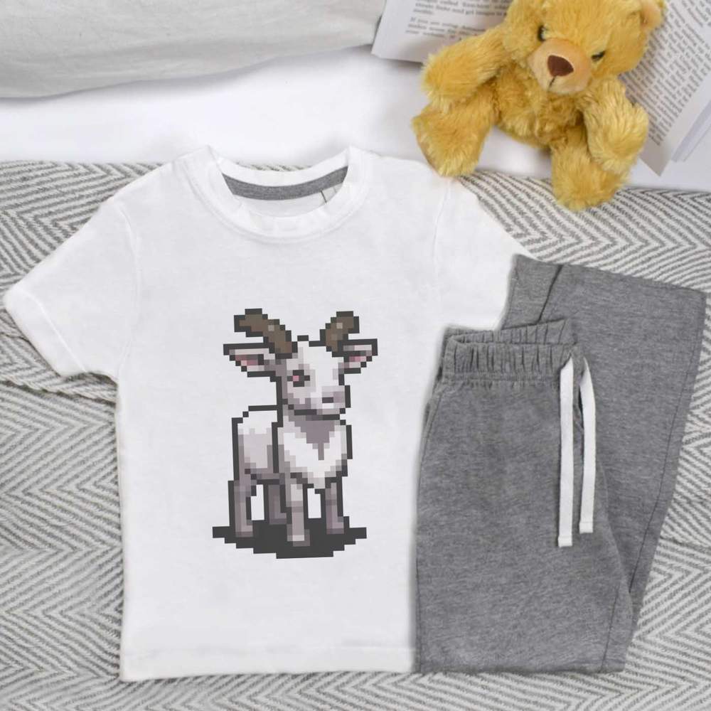 'Pixel Art Goat' Kids Nightwear / Pyjama Set (KP043956)