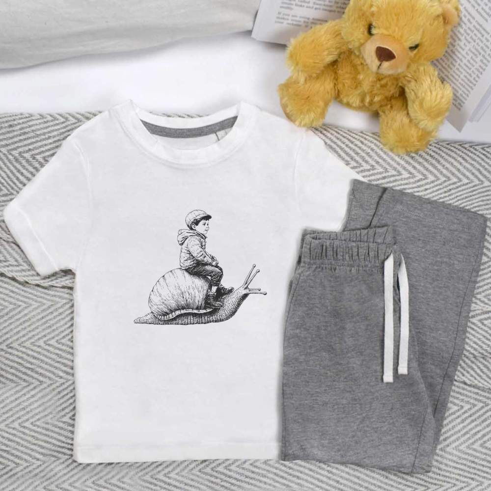 'Boy Riding Snail' Kids Nightwear / Pyjama Set (KP049214)