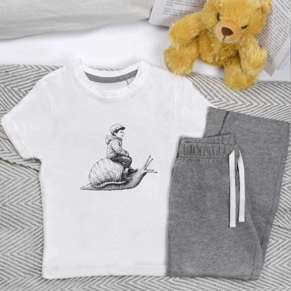 'Boy Riding Snail' Kids Nightwear / Pyjama Set (KP049214)
