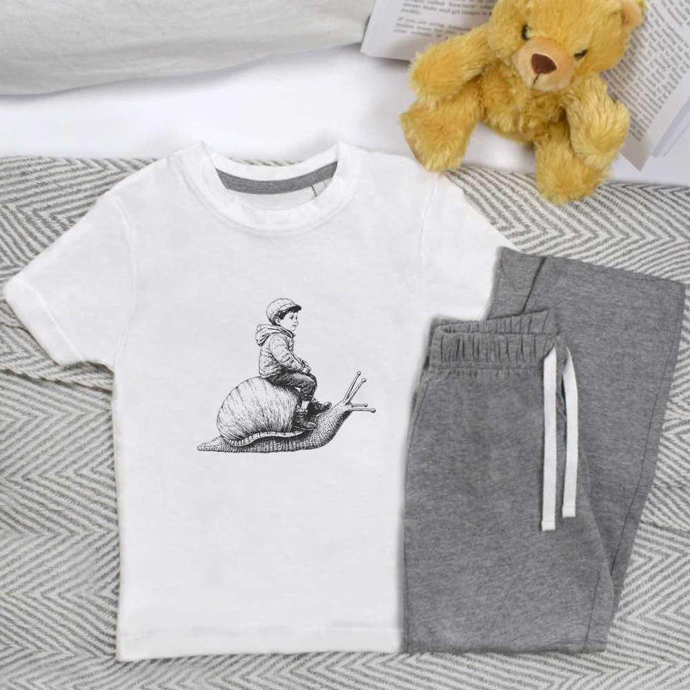 'Boy Riding Snail' Kids Nightwear / Pyjama Set (KP049214)