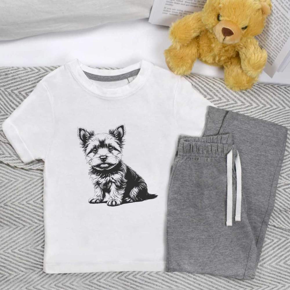 'Cute Yorkshire Terrier Puppy Sitting' Kids Nightwear / Pyjama Set (KP051275)