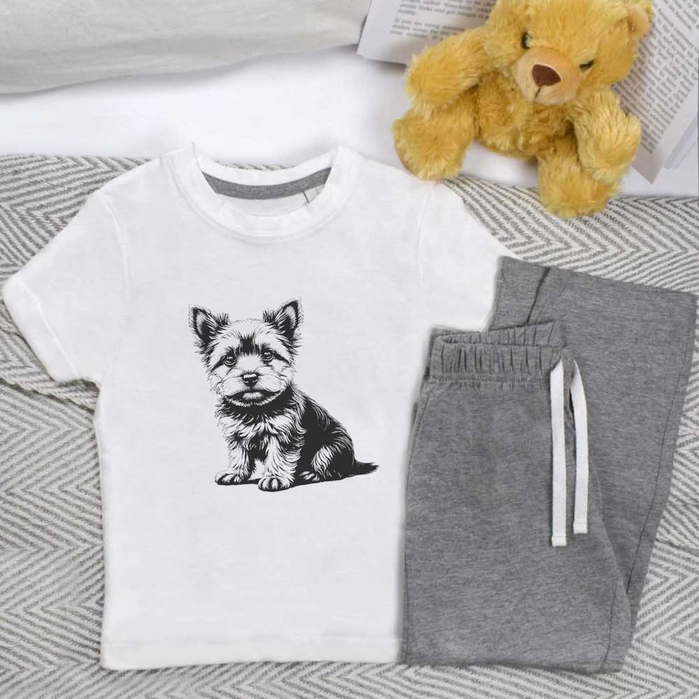 'Cute Yorkshire Terrier Puppy Sitting' Kids Nightwear / Pyjama Set (KP051275)