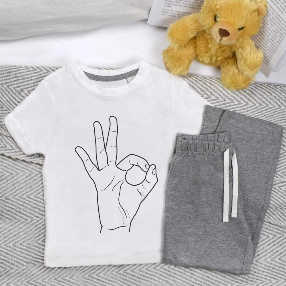 'Hand Sign Okay' Kids Nightwear / Pyjama Set (KP049836)