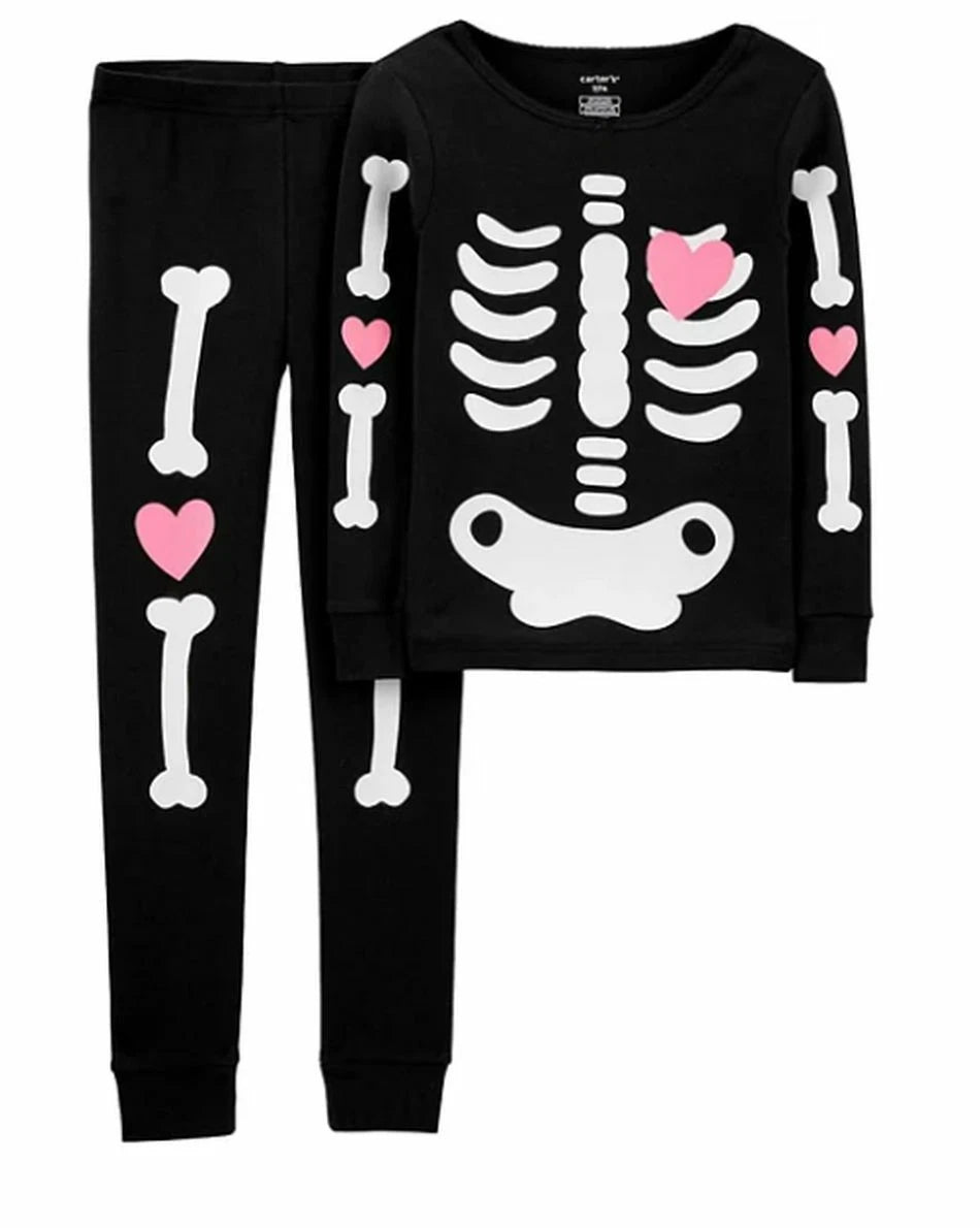 NEW Carter's Girls Halloween Glow in Dark Skeleton PJs 3 4 5 year Pajamas 2 Piec