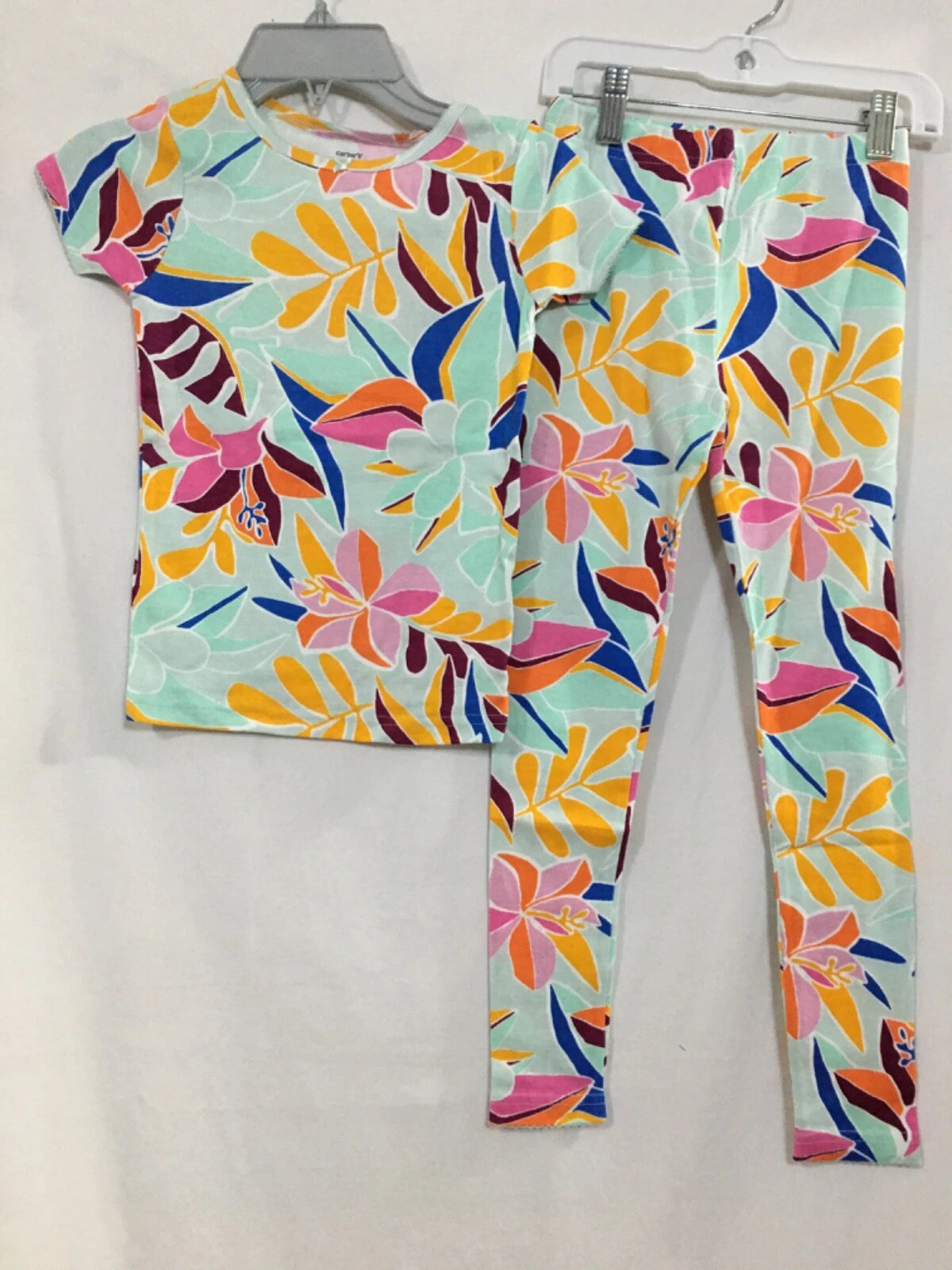 New Carter's Girls Floral  Pajama Set Snug fit White Pink Kids size 6,7,8