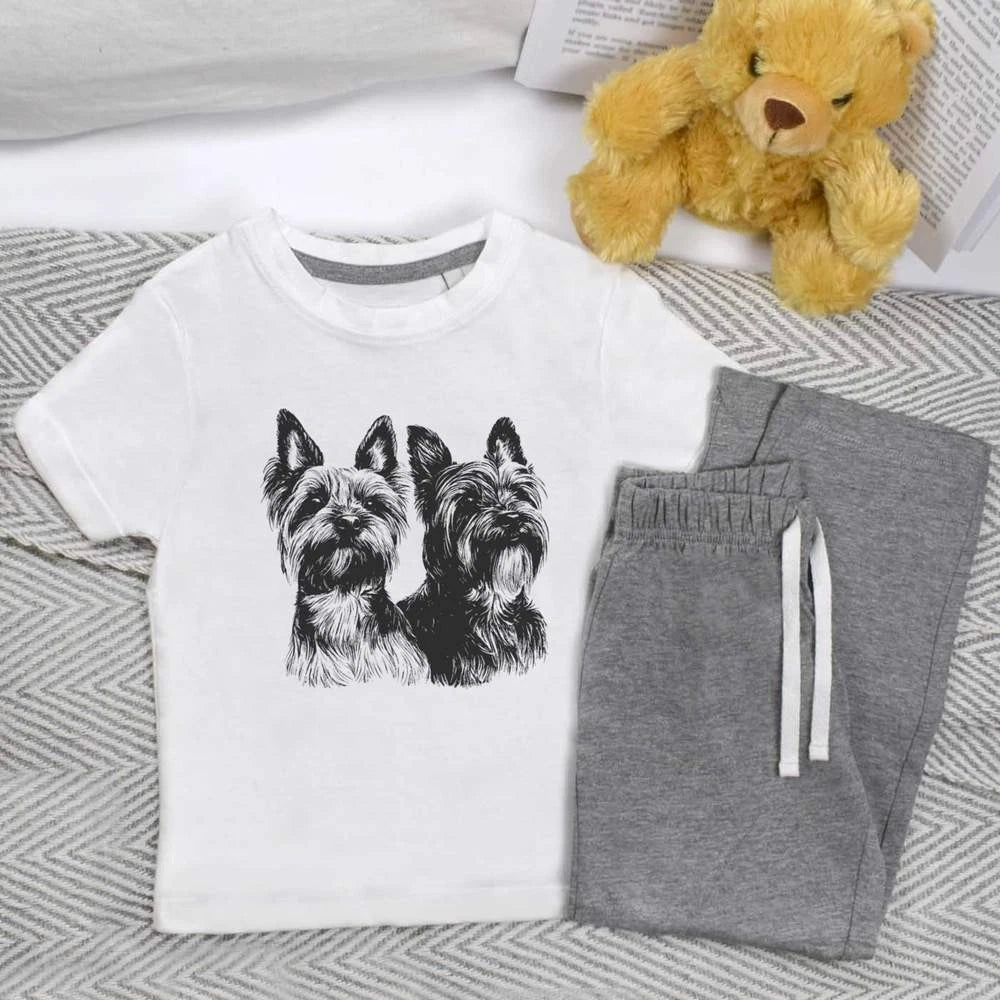 'Two Yorkshire Terriers Portrait' Kids Nightwear / Pyjama Set (KP053101)