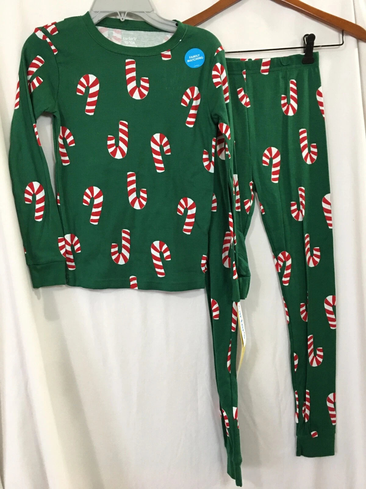 NWT Carter's Candy Cane Pajamas Set kids Cotton Christmas Green  Many Sizes