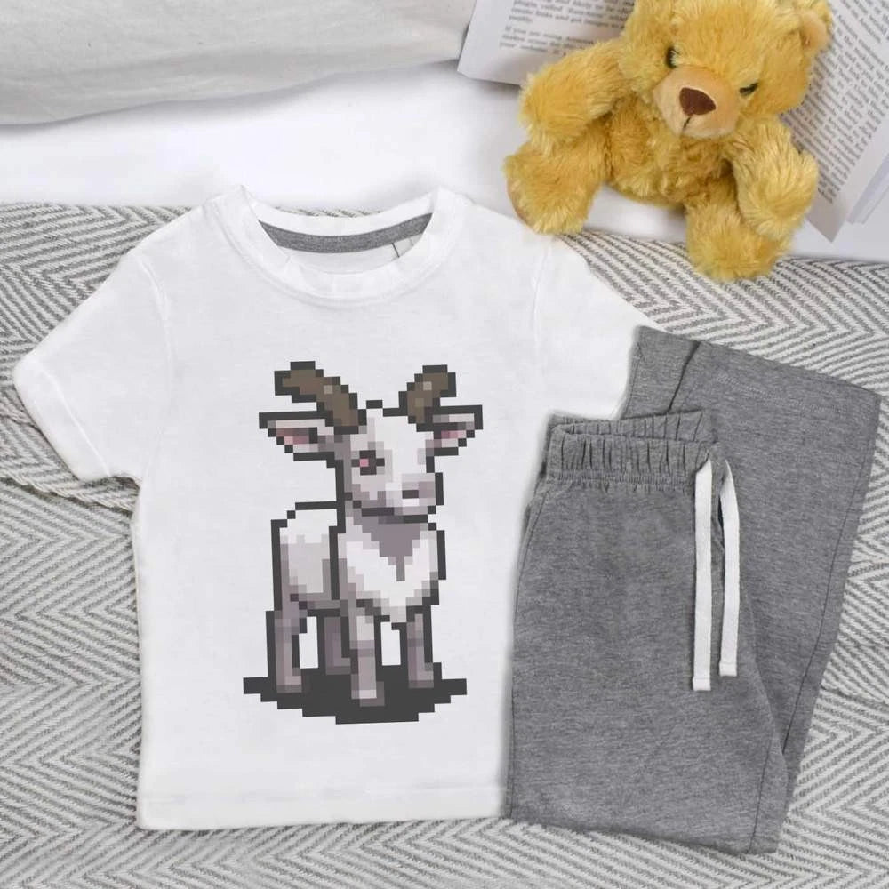 'Pixel Art Goat' Kids Nightwear / Pyjama Set (KP043956)