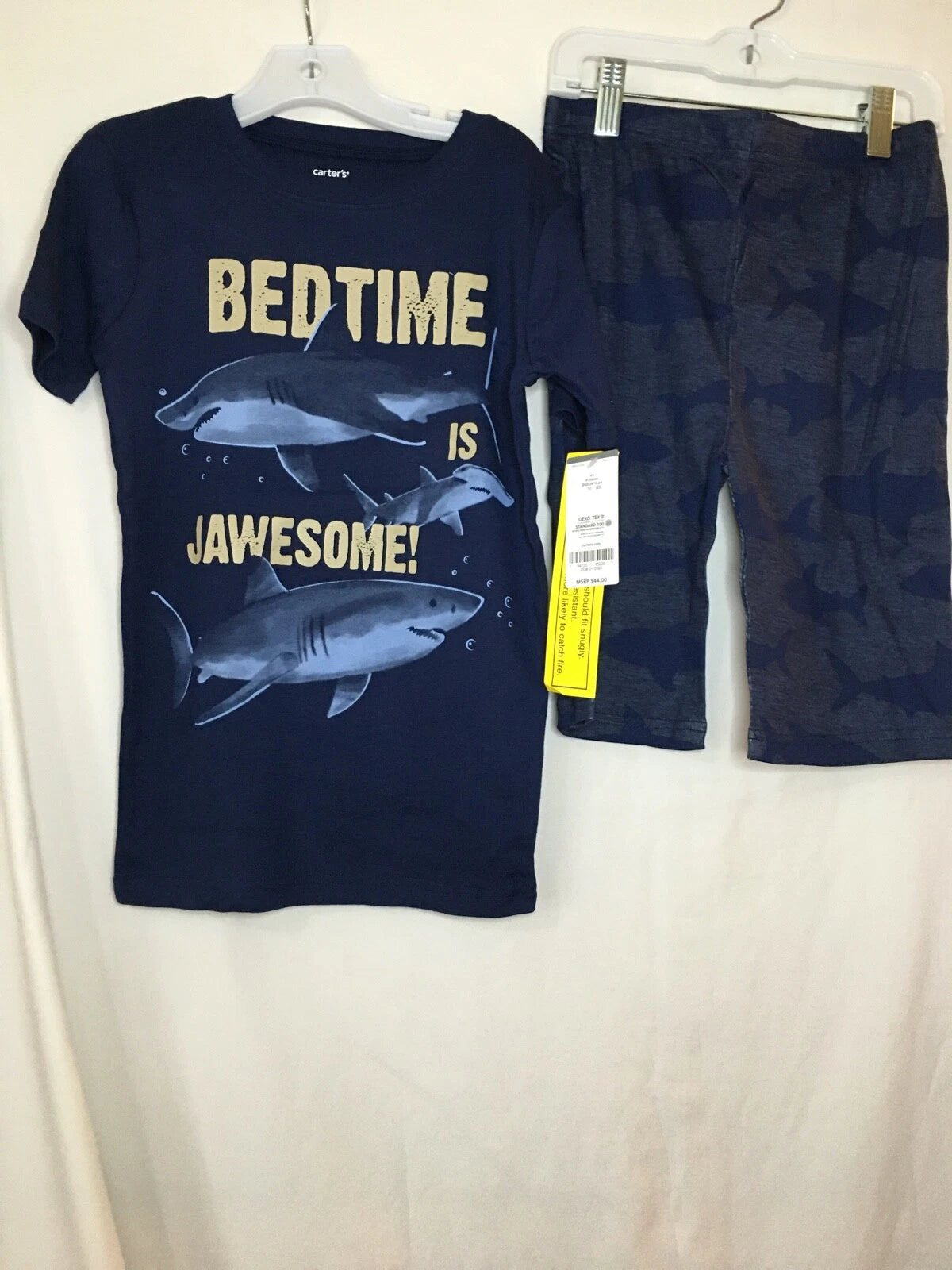 New Carter's Boys Shark Pajama set Snug Fit Shorts Navy Blue many sizes