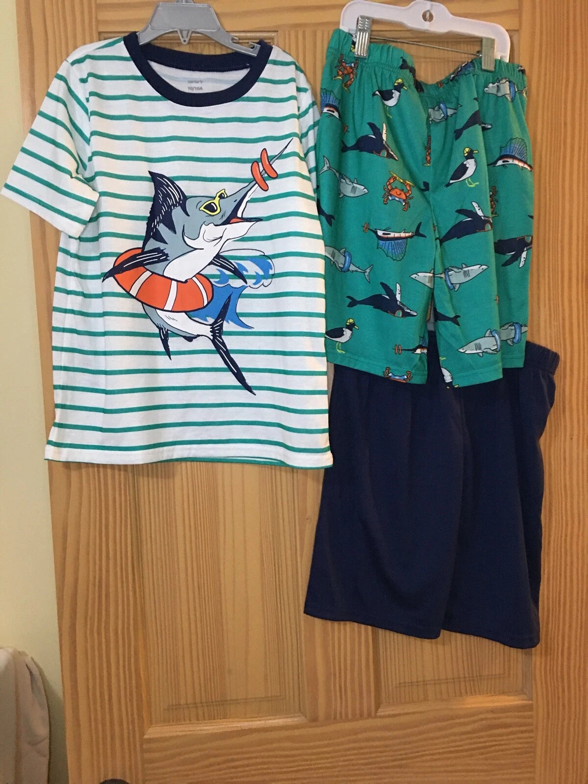 New Carter's Boys Poly Pajama 3pc Set Stripes shark Kid many sizes