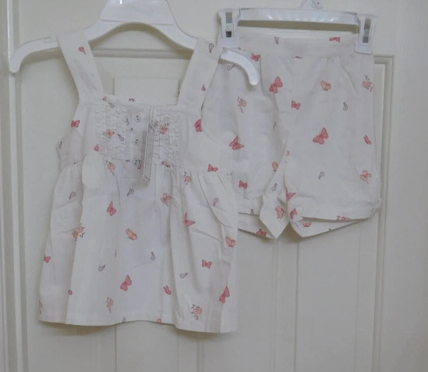 NWT 2pc Petite Plume White Pink Butterfly Print Top & Shorts Pajamas sz 5 6 or 7