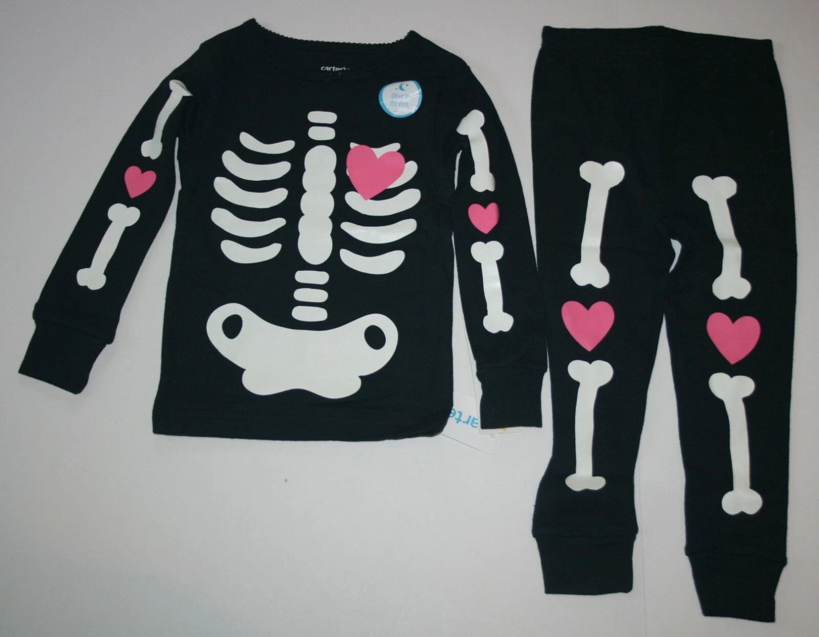 NEW Carter's Girls Halloween Glow in Dark Skeleton PJs 3 4 5 year Pajamas 2 Piec