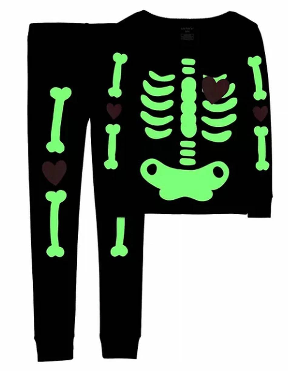 NEW Carter's Girls Halloween Glow in Dark Skeleton PJs 3 4 5 year Pajamas 2 Piec