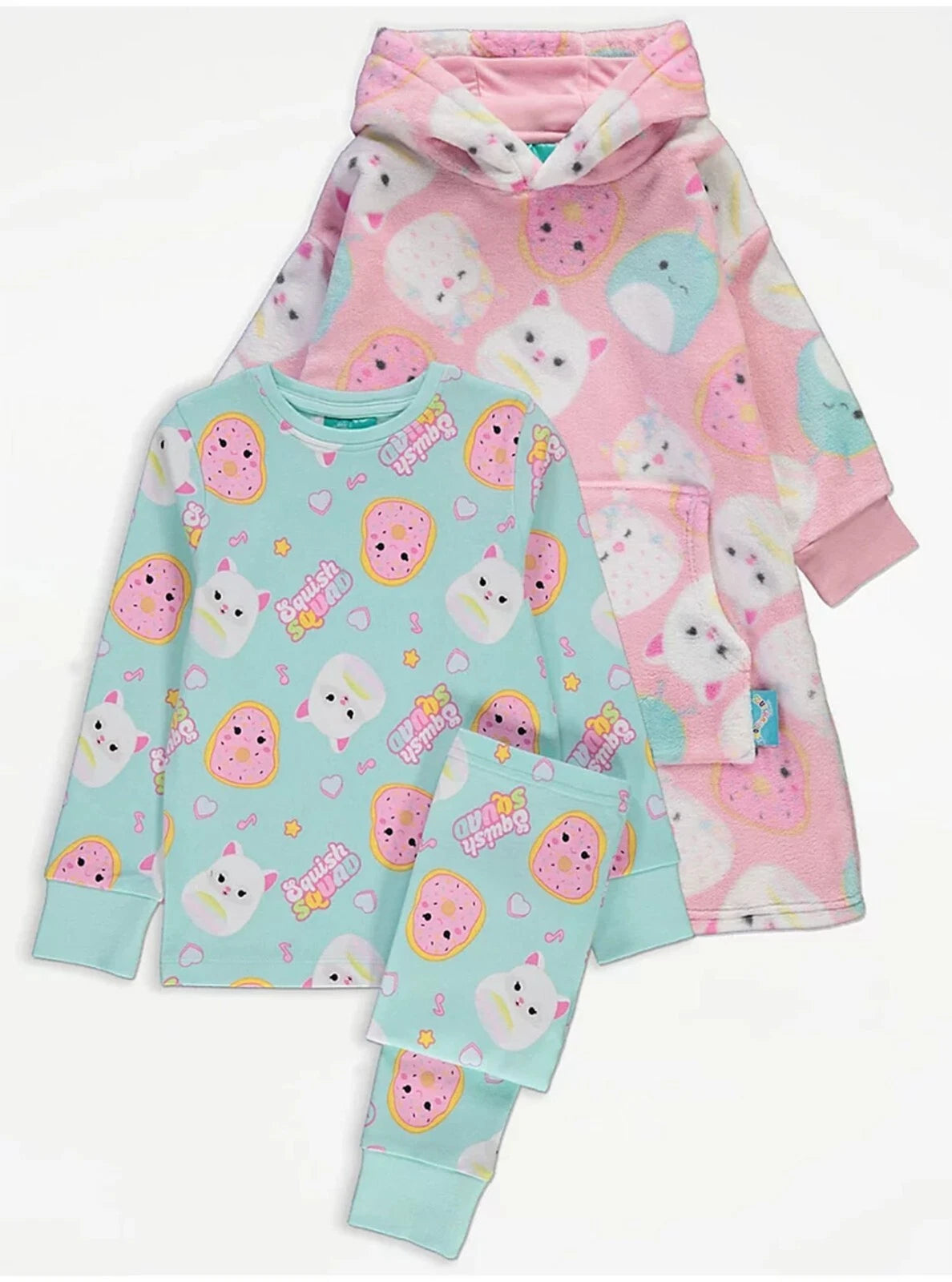 Squishmallows Kids Pyjamas & Snuggle Fleece Hoodie Set 3 Pieces Girls