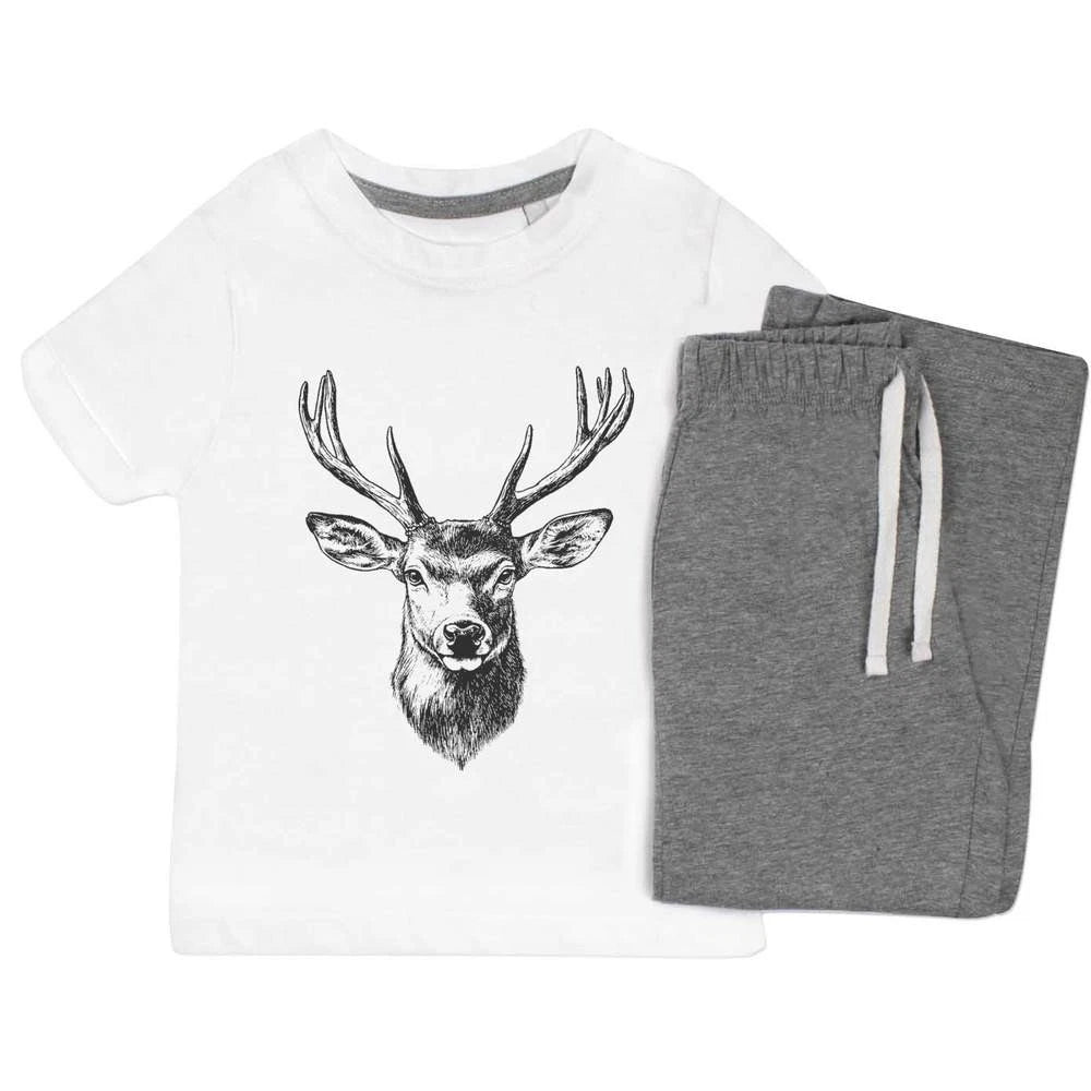 'Red Deer Stag' Kids Nightwear / Pyjama Set (KP049387)