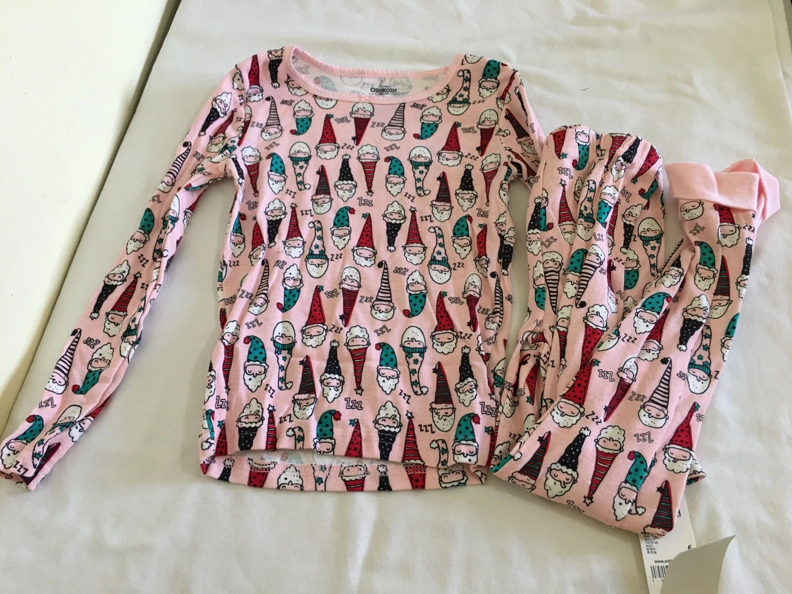 New Oshkosh Girls Elf Christmas Pajama 2pc Set Pink 6,10