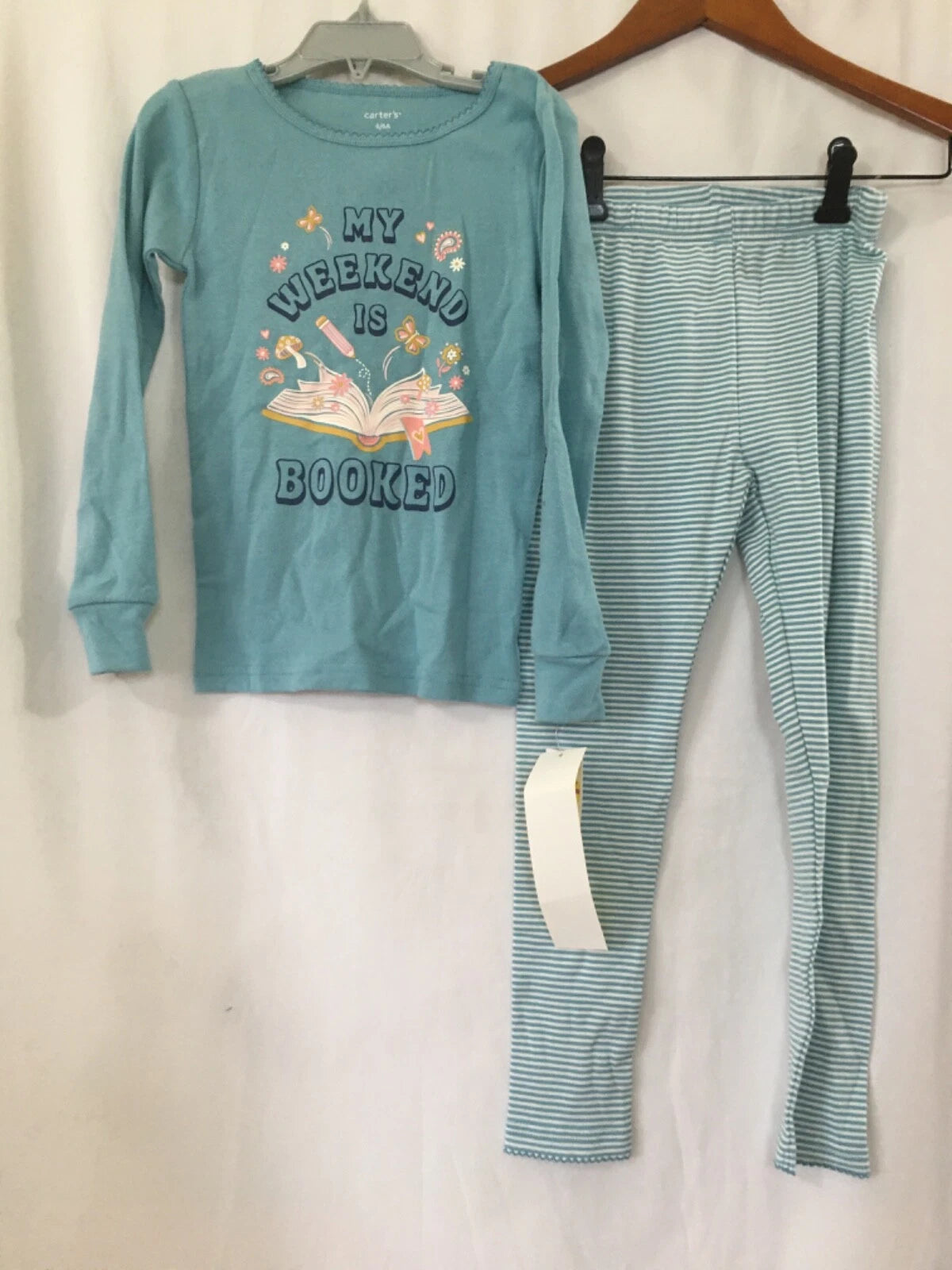 New Carter's Read Book Girls Pajama Set Snug fit Teal many sizes