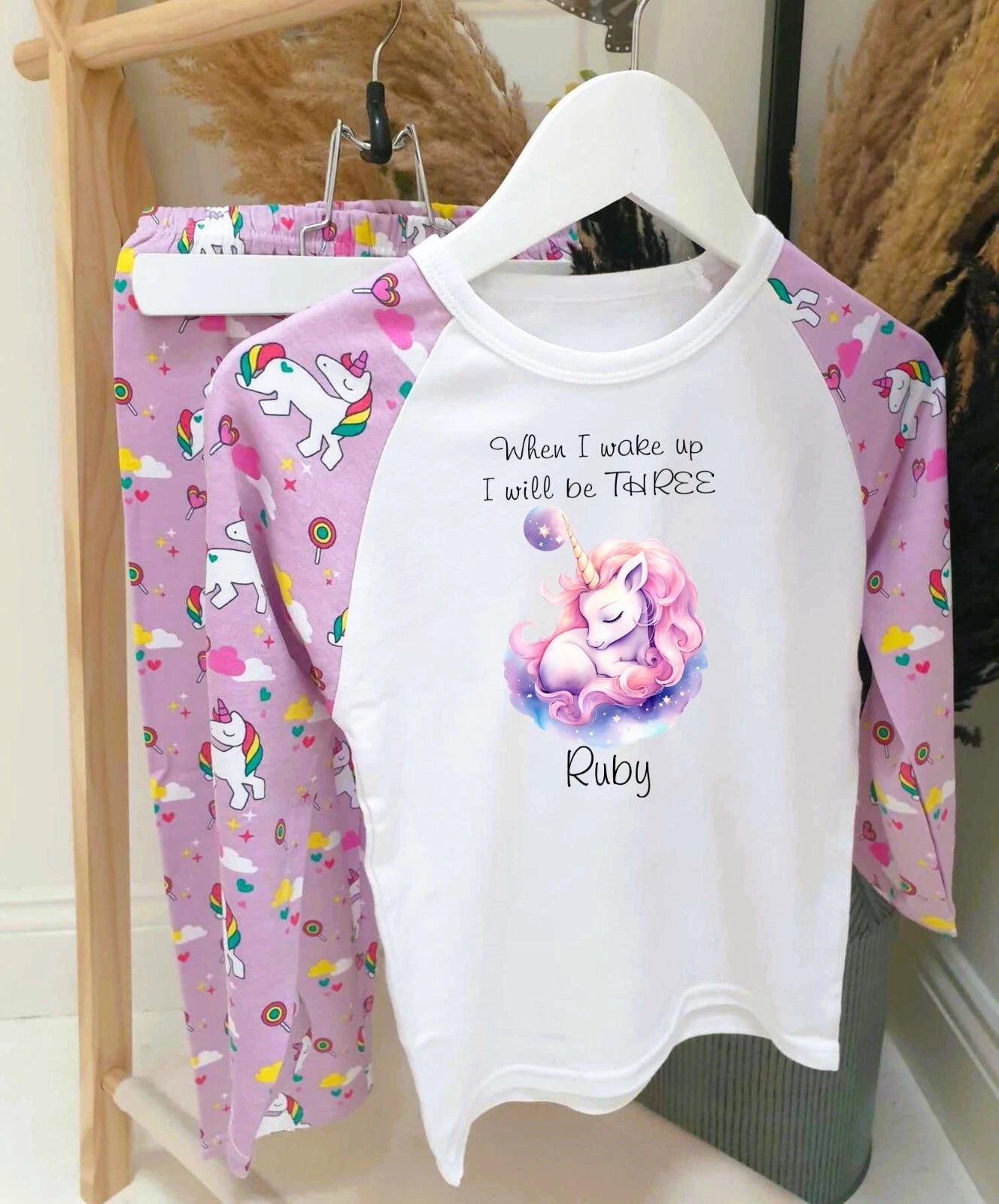 Personalised Children's When I Wake Up I Will Be 1,2,3,4,5,6,7,8 Unicorn Pyjamas