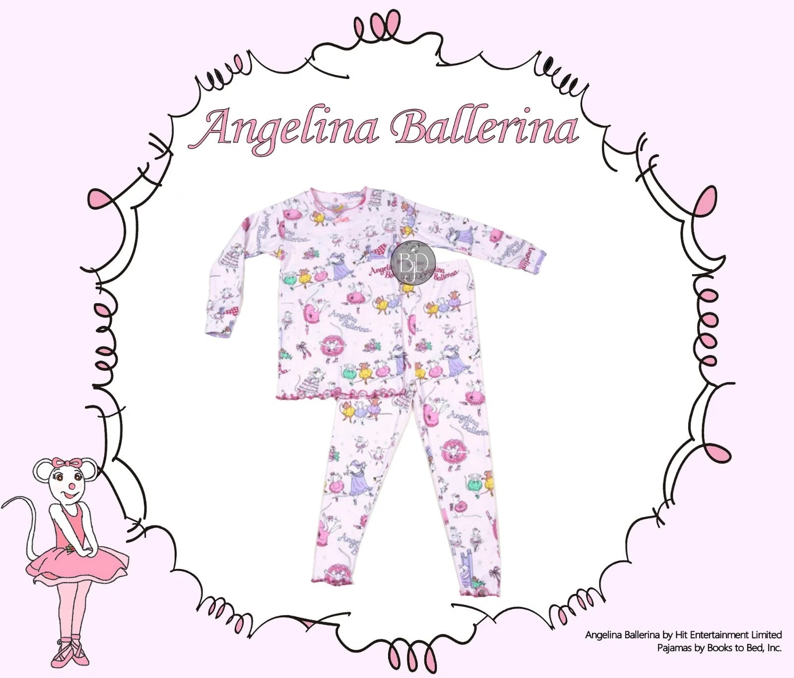 Angelina Ballerina 2-Piece 100% Cotton Pajamas Made in USA