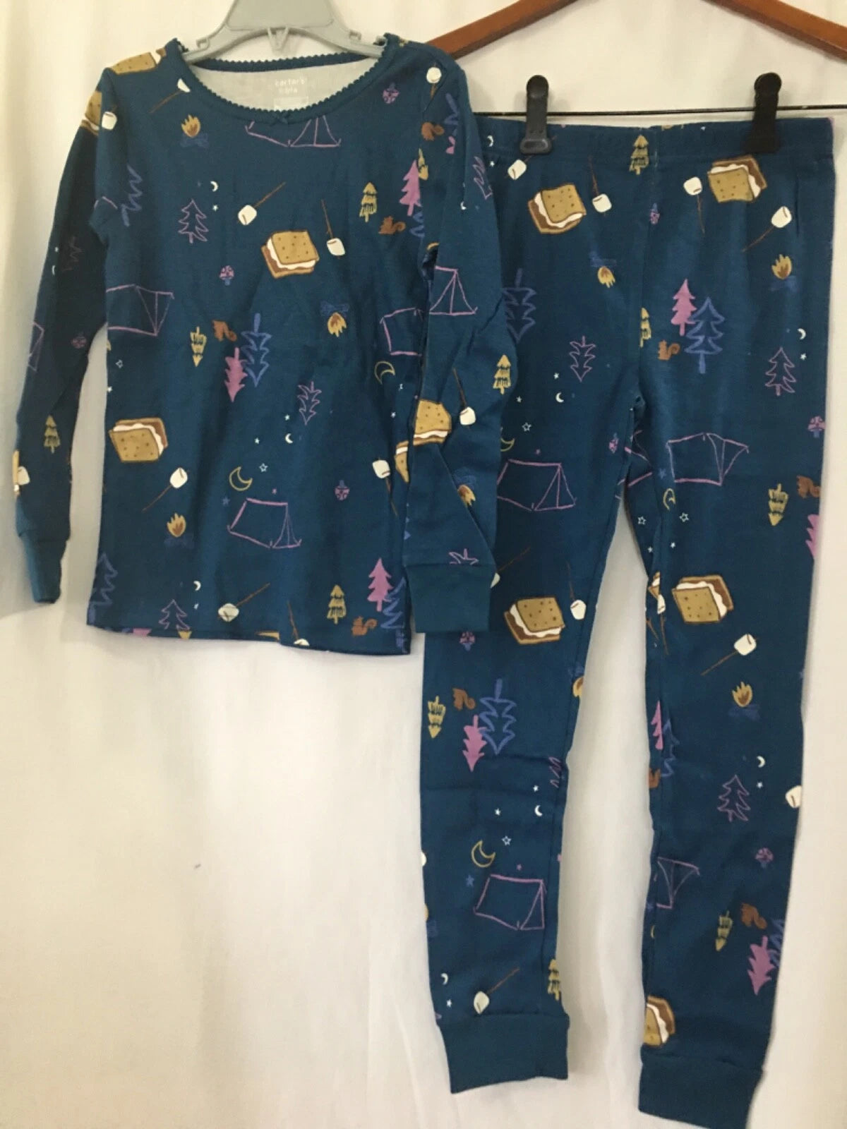 New Carter's Camping S'Mores Moon Stars Girls Pajama Set Snug fit Blue U pick
