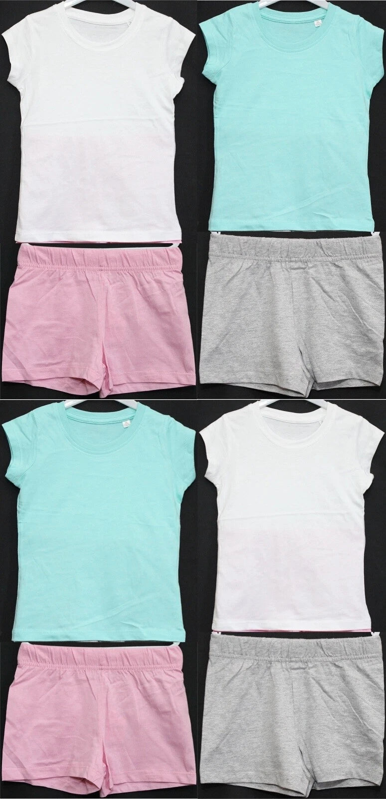 2 Pairs of Girls Plain Short Pyjamas /Mix & Match Shorty PJs in Sizes 3-10 years