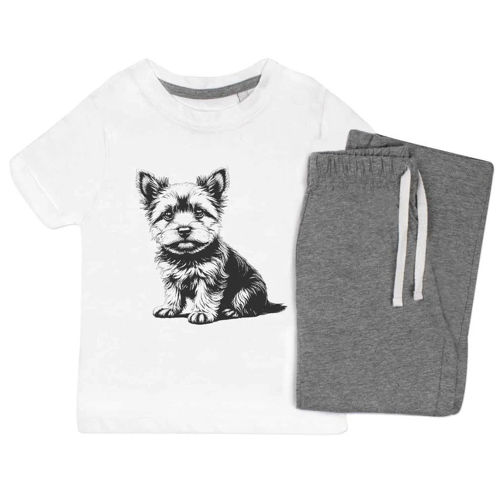 'Cute Yorkshire Terrier Puppy Sitting' Kids Nightwear / Pyjama Set (KP051275)