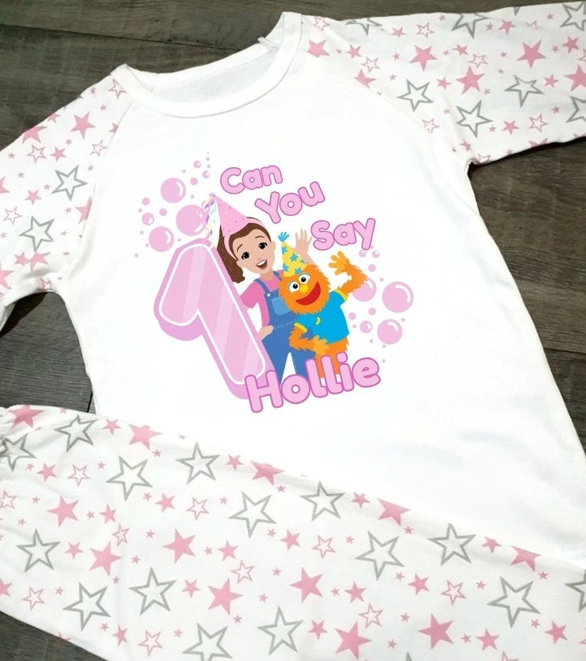 Girls birthday ms rachel pjs Pink star