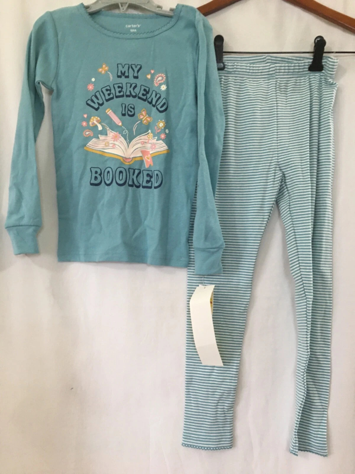 New Carter's Read Book Girls Pajama Set Snug fit Teal many sizes