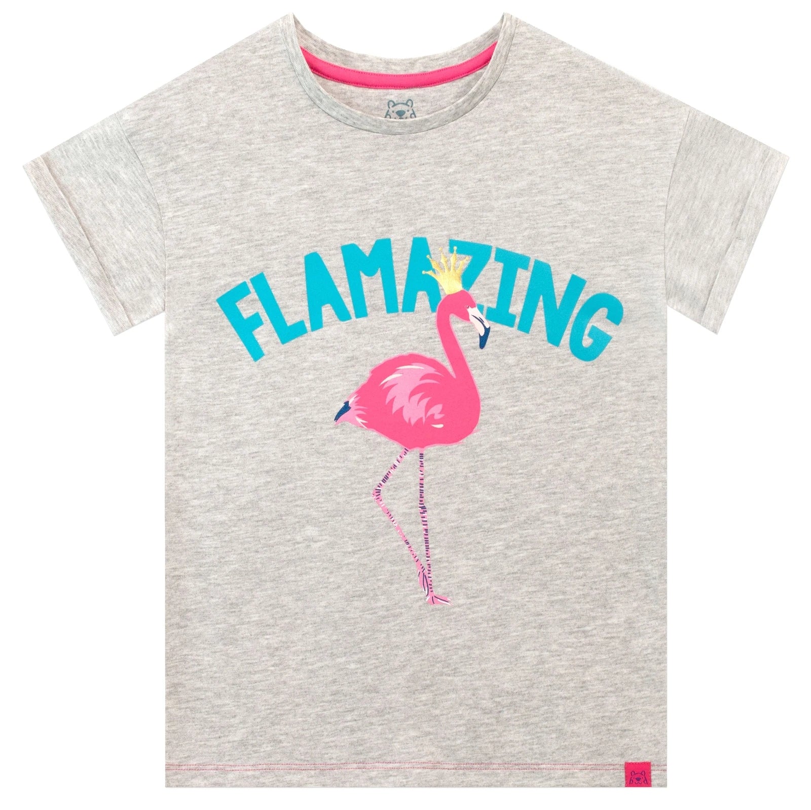 Flamingo Pyjamas Kids Girls 6 7 8 9 10 11 12 13 Years PJ Set Grey Pink T-Shirt