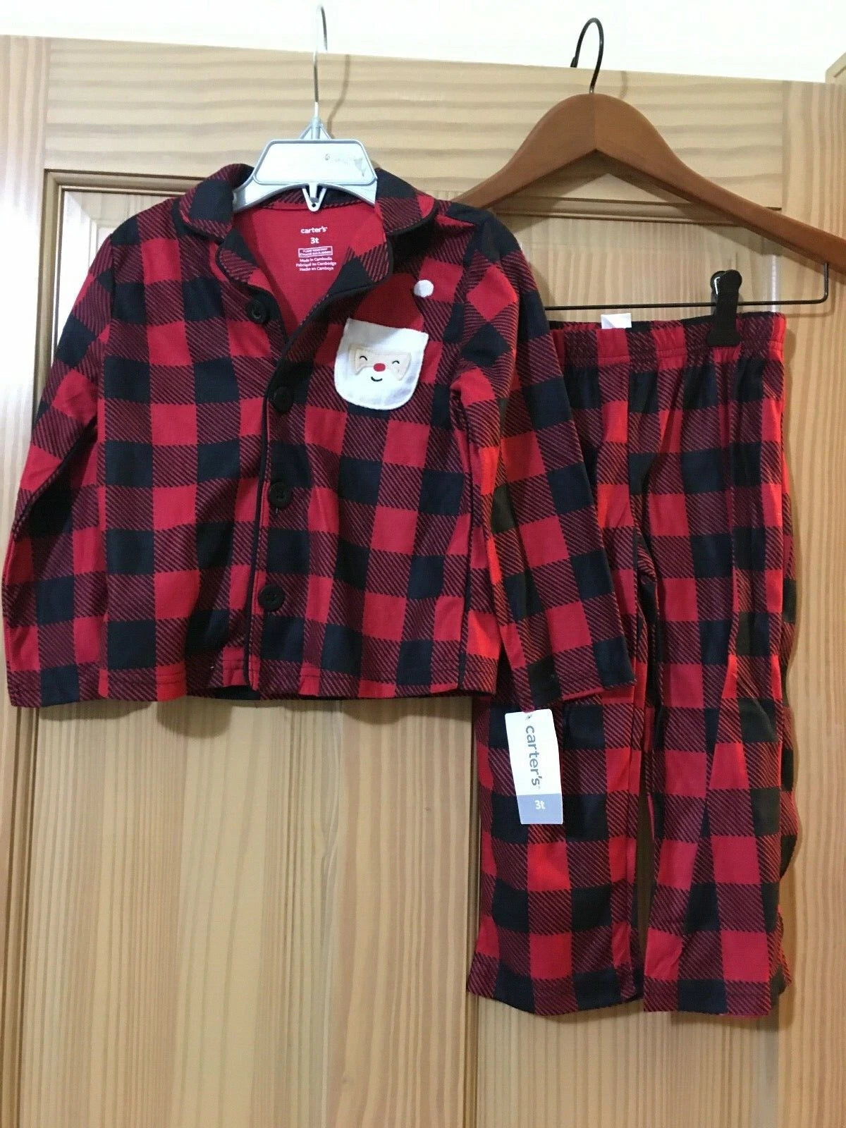 New Carter's Santa Plaid Pajama Set Boys Red 3T