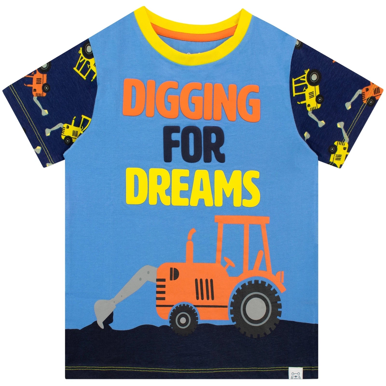 Digger Pyjamas Kids Boys 18 24 Months 2 3 4 5 6 7 8 Years PJs Nightwear Blue Red