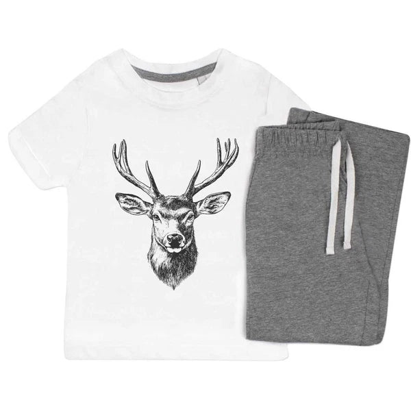 'Red Deer Stag' Kids Nightwear / Pyjama Set (KP049387)