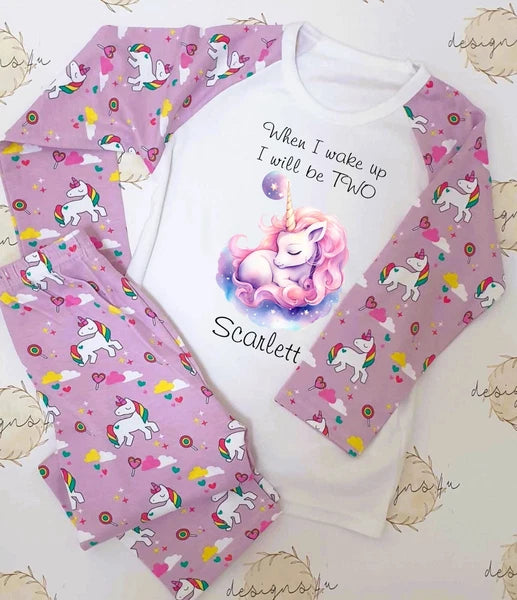 Personalised Children's When I Wake Up I Will Be 1,2,3,4,5,6,7,8 Unicorn Pyjamas