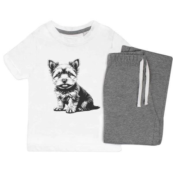 'Cute Yorkshire Terrier Puppy Sitting' Kids Nightwear / Pyjama Set (KP051275)