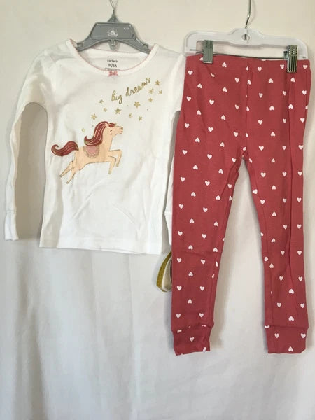 New Carter's Girls Horse Pajama 2pc Set Snug fit Long Sleeve Long Pants Toddler