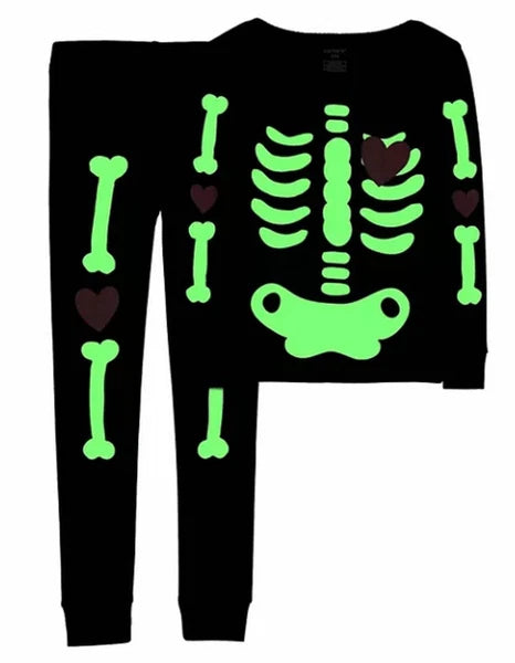 NEW Carter's Girls Halloween Glow in Dark Skeleton PJs 3 4 5 year Pajamas 2 Piec