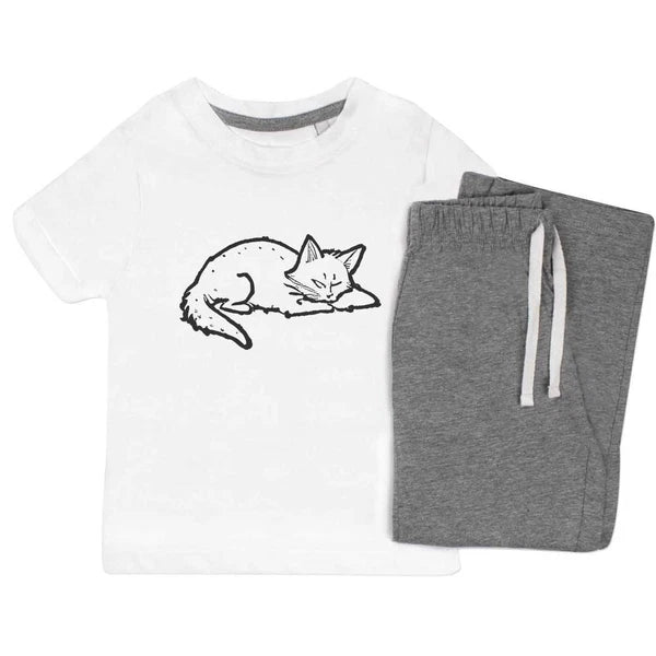 'Pixiebob Cat Sleeping' Kids Nightwear / Pyjama Set (KP046113)