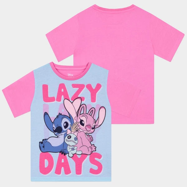 Disney Lilo And Stitch Pyjamas | Girls Stitch And Angel PJs | Lazy Days Pyjamas