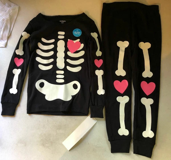 NEW Carter's Girls Halloween Glow in Dark Skeleton PJs 3 4 5 year Pajamas 2 Piec