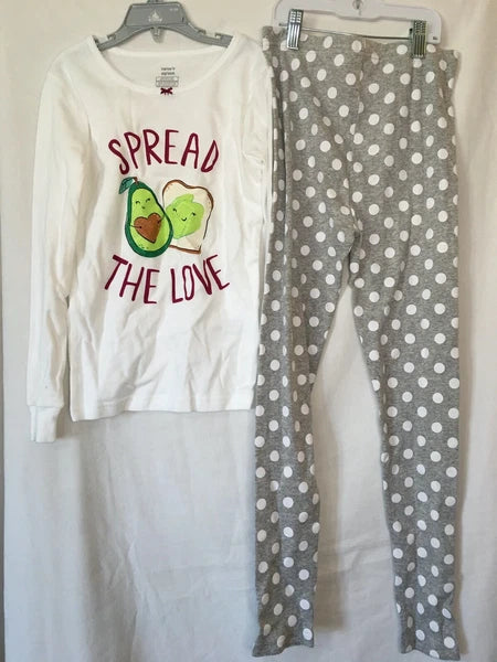 New Carter's Avocado Girls Long sleeve Pajama Set Snug fit White Gray Many Sizes