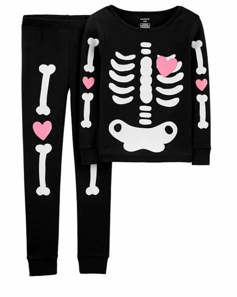 NEW Carter's Girls Halloween Glow in Dark Skeleton PJs 3 4 5 year Pajamas 2 Piec
