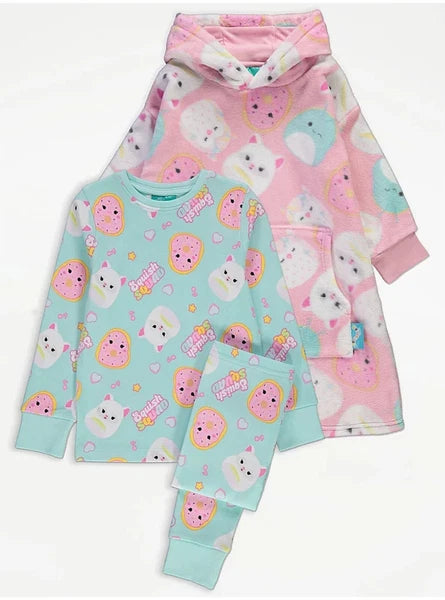 Squishmallows Kids Pyjamas & Snuggle Fleece Hoodie Set 3 Pieces Girls